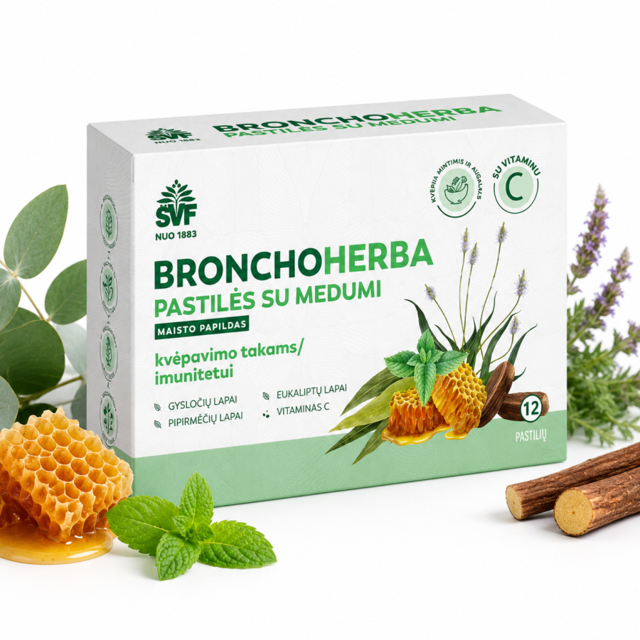 Bronchoherba pastilės su medumi, kvėpavimo takams, Švenčionių vaistažolės, 12 vnt.