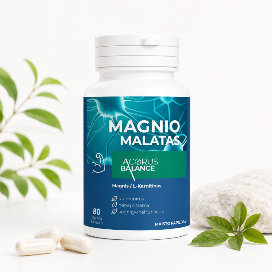 Magnio malatas, nervų sistemai, kognityvinei funkcijai, Acorus Balance, 80 kaps.