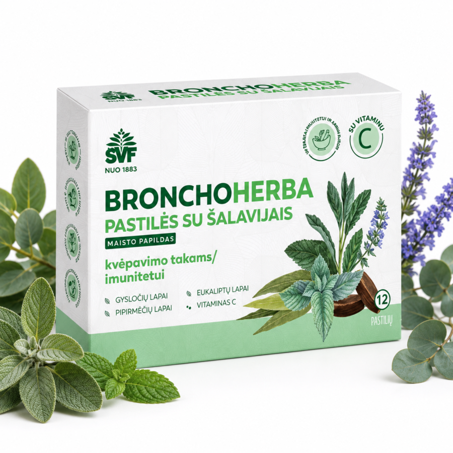 Bronchoherba pastilės su šalavijais, kvėpavimo takams, Švenčionių vaistažolės, 12 vnt.