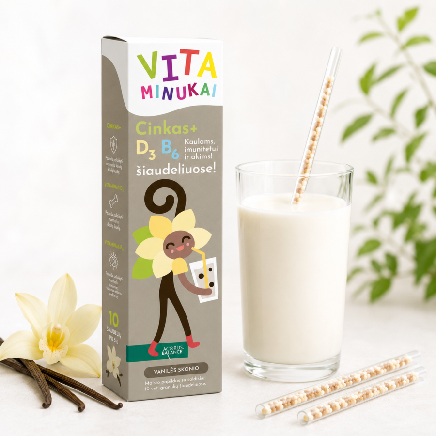 Vitaminukai, vitaminai su cinku, vanilės skonio, Acorus Balance, 10 vnt.