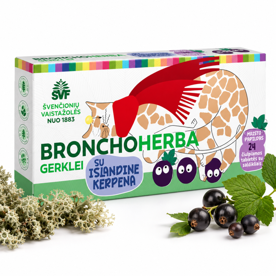 Bronchoherba gerklei vaikams, tabletės kvėpavimo takams, Švenčionių vaistažolės, 24 pakelių