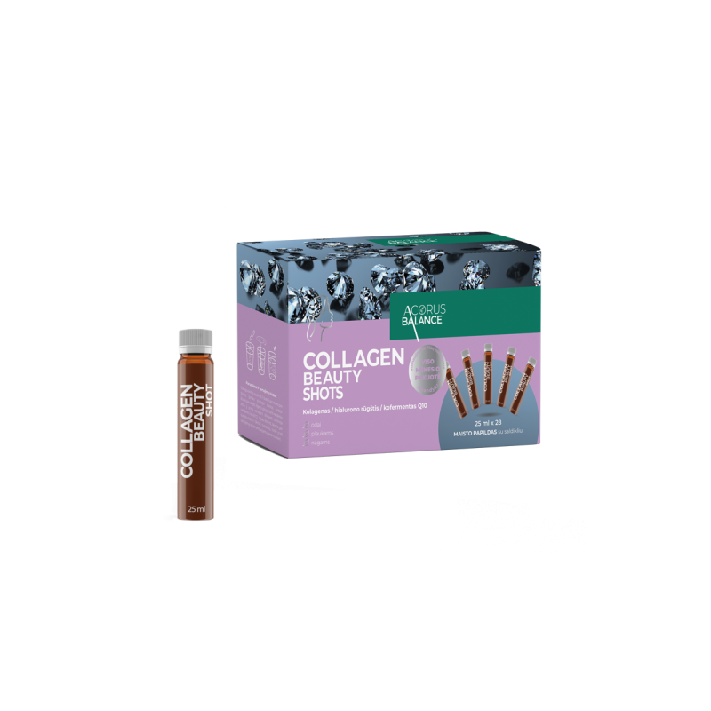 Collagen beauty shots apelsinų skonio, odai, plaukams, nagams, Acorus Balance, 28 vnt.