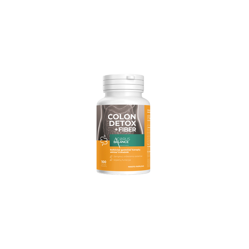 Skaidulos Colon detox + Fiber kapsulės, žarnynui, Acorus Balance, 100 vnt.