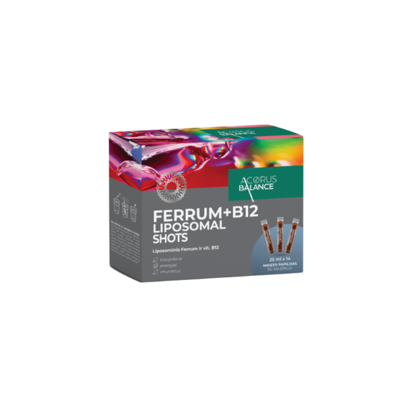 Ferrum + B12 Liposomal shots, kraujodarai, Acorus Balance, 14 vnt.