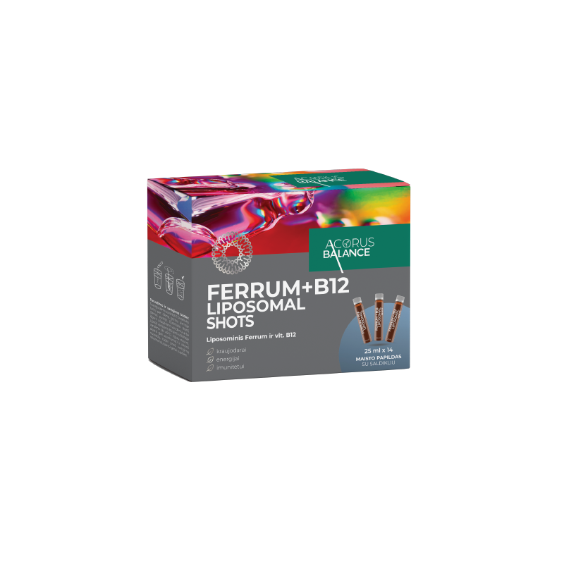 Ferrum + B12 Liposomal shots, kraujodarai, Acorus Balance, 14 vnt.