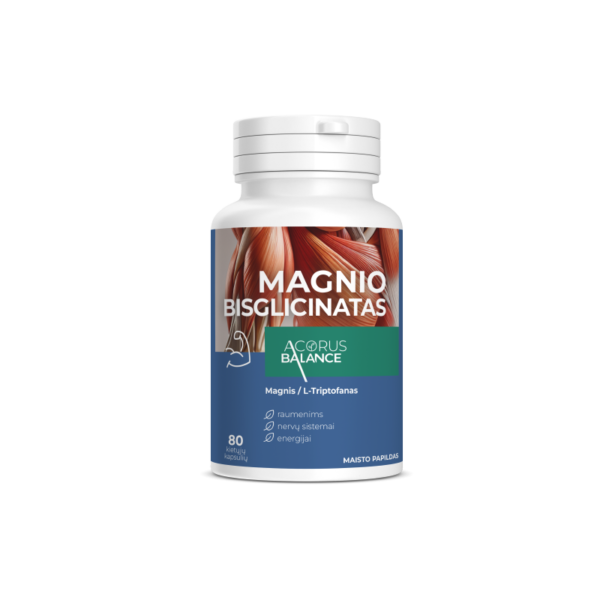 Magnio bisglicinatas, nervų sistemai, energijai, Acorus Balance, 80 kaps.