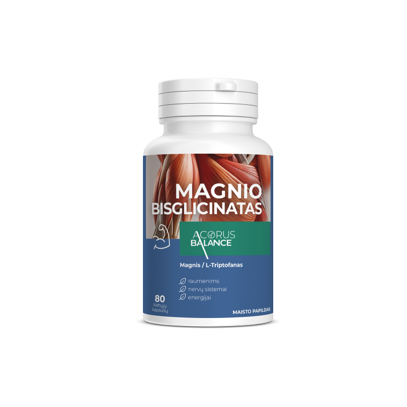 Magnio bisglicinatas, nervų sistemai, energijai, Acorus Balance, 80 kaps.