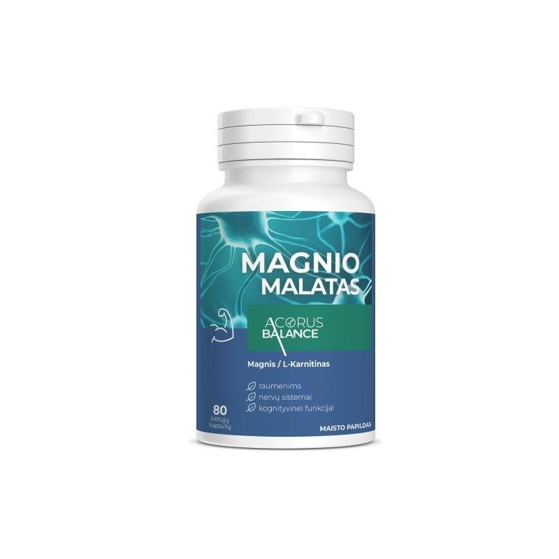 Magnio malatas, nervų sistemai, kognityvinei funkcijai, Acorus Balance, 80 kaps.