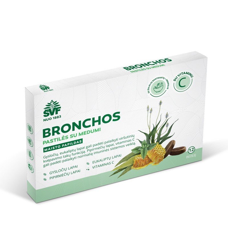 Bronchoherba pastilės su medumi, kvėpavimo takams, Švenčionių vaistažolės, 12 vnt.