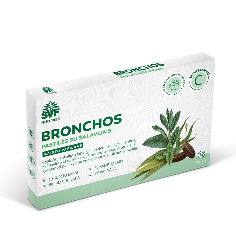 Bronchoherba pastilės su šalavijais, kvėpavimo takams, Švenčionių vaistažolės, 12 vnt.