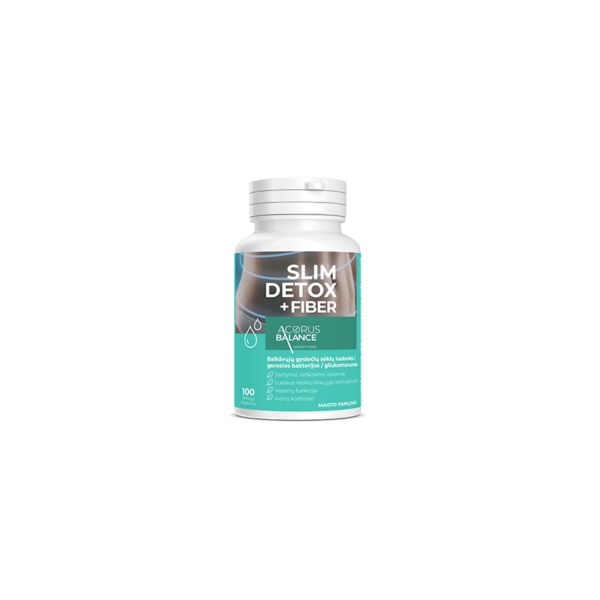 Slim detox fiber+, skaidulos kapsulėse, žarnynui, Acorus Balance, 100 vnt.