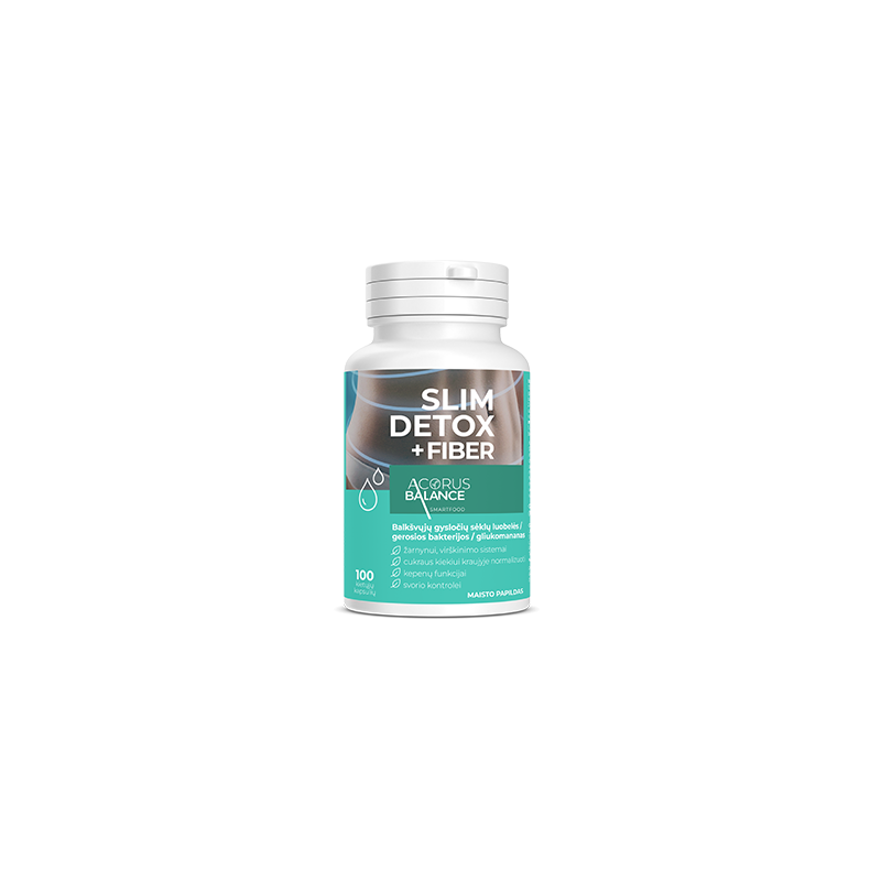 Slim detox fiber+, skaidulos kapsulėse, žarnynui, Acorus Balance, 100 vnt.