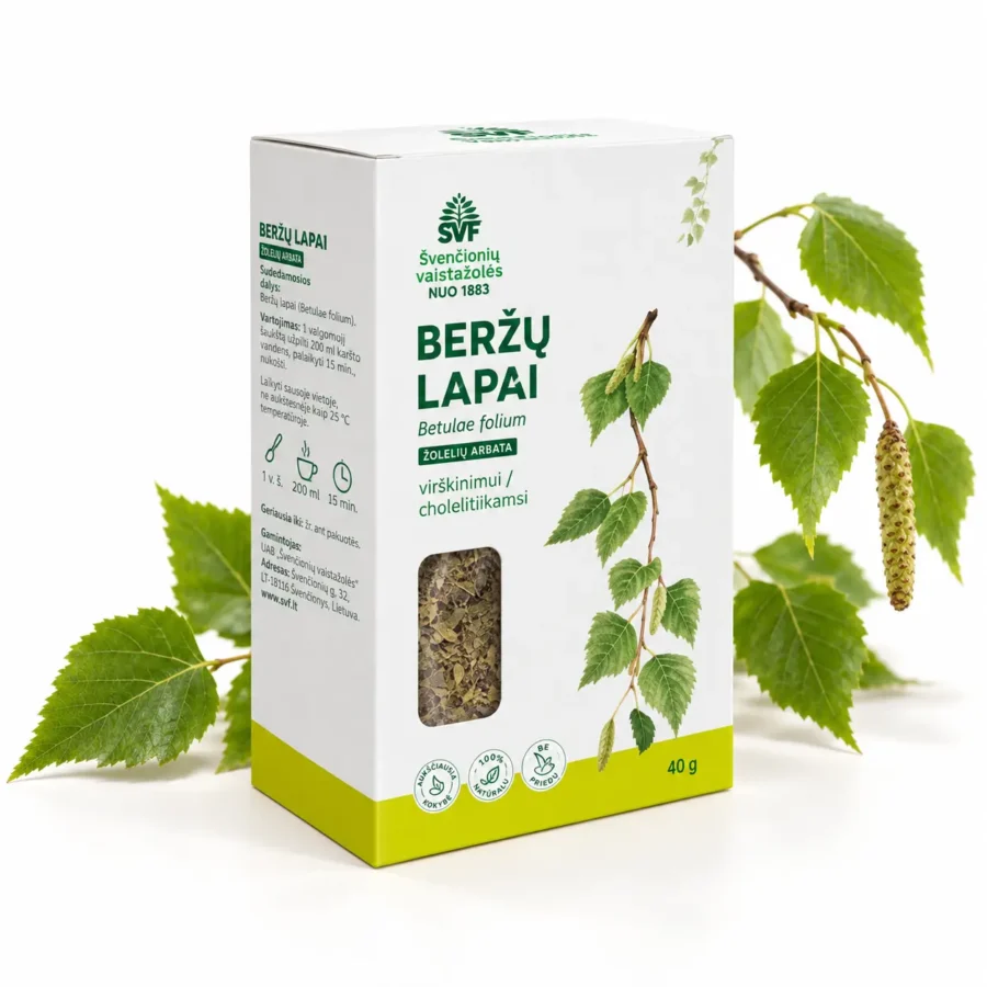 Beržų lapų arbata virškinimui ir cholesterolio apykaitai, 40 g