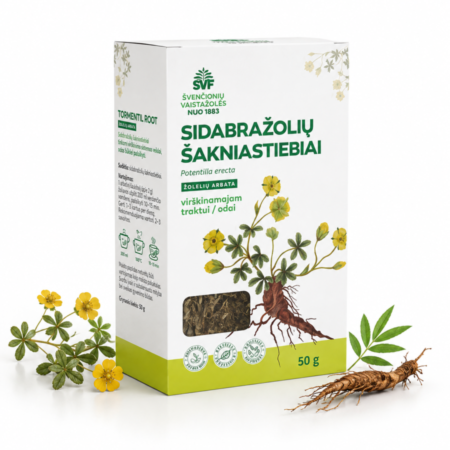 Sidabražolių šakniastiebiai, žolelių arbata virškinimui ir odai, 50 g